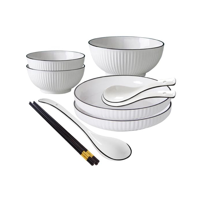SOGA White Japanese Style Ceramic Dinnerware Set of 5