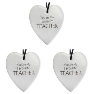 3x Ceramic Hanging 9cm Heart You Are My Favourite Teacher Hanger Ornament Decor