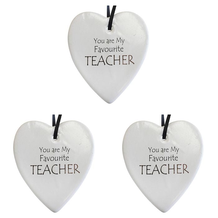 3x Ceramic Hanging 9cm Heart You Are My Favourite Teacher Hanger Ornament Decor