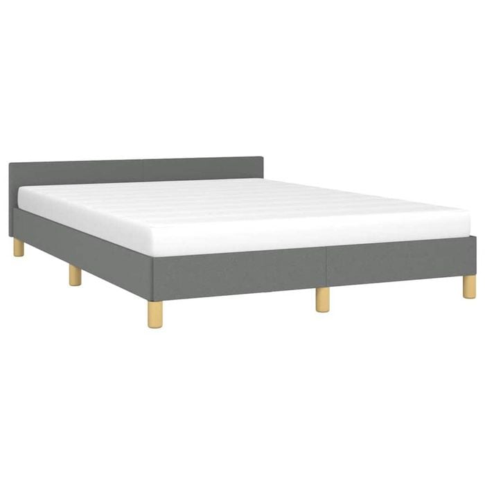 vidaXL Bed Frame Bed Base with Headboard Dark Grey 137x187 cm Double Fabric