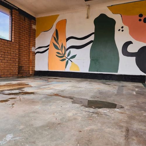 Concrete
  floor in desperate need for a makeover. 