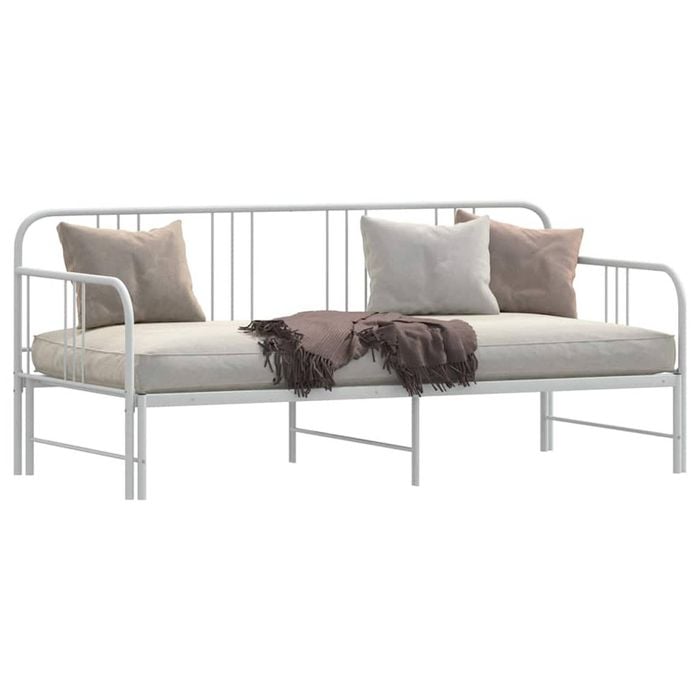 vidaXL Daybed with Trundle without Mattress White 92x187 cm Single Metal