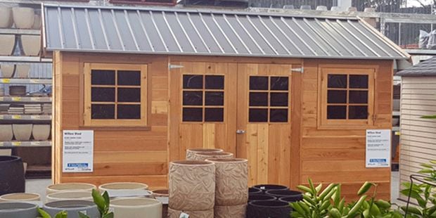 Classic Cedar Shed display in a Bunnings Warehouse.