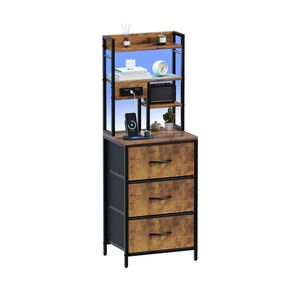 Advwin LED Bedside Table with Charging Station, 3 Drawers 4 Shelves Tiger