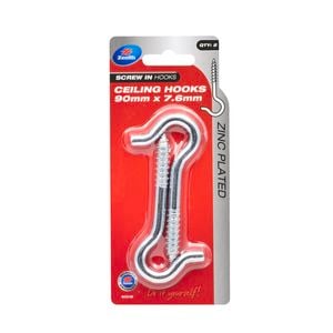 Zenith 90 x 7.6mm Zinc Plated Ceiling Hook - 2 Pack