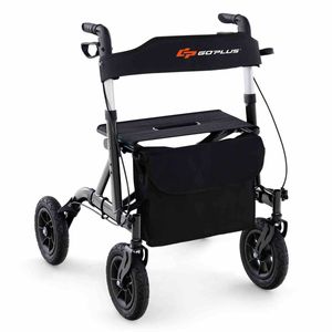 Costway Folding Medical Walker Adjustable Aluminum Rolling Walker Senior Black