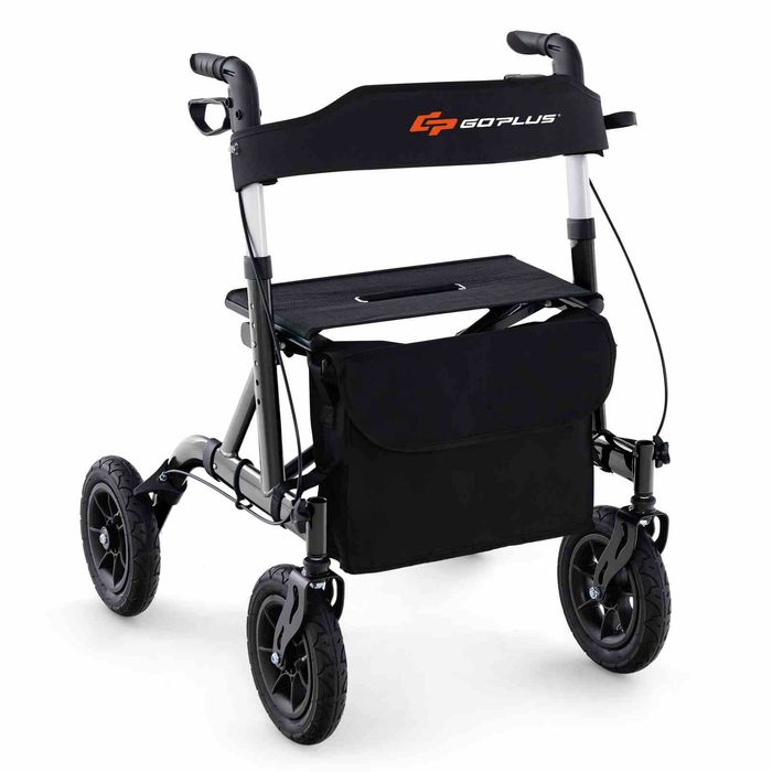 Costway Folding Medical Walker Adjustable Aluminum Rolling Walker Senior Black