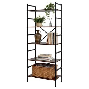 5 Tier Bookshelf Freestanding Open Metal Frame Bookcase Capacity 6kg