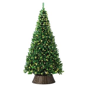 Tinseltown LED Christmas Tree 2.4M 8FT with Rattan Tree Skirt Warm Light Green
