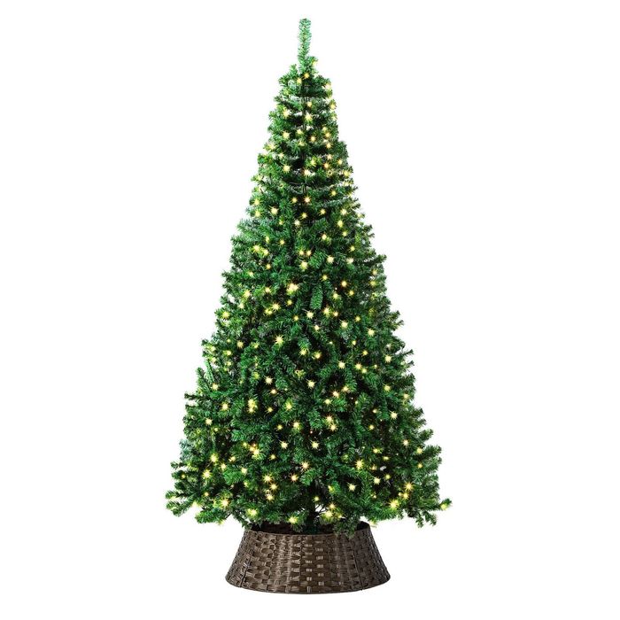 Tinseltown LED Christmas Tree 2.4M 8FT with Rattan Tree Skirt Warm Light Green