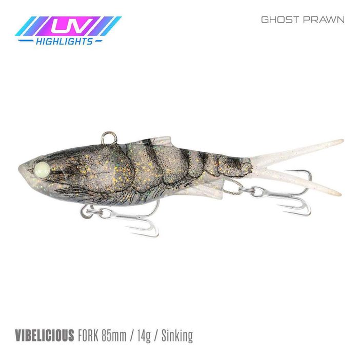 Samaki Vibelicious Fork Tail Vibe 85mm Soft Plastic Fishing Lure Ghost Prawn