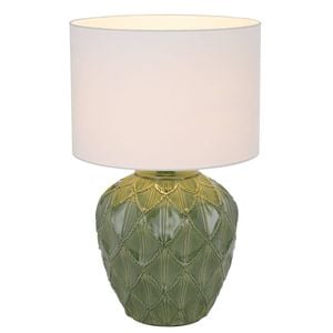 Telbix Diaz Modern Table Desk Lamp Light Fabric Ceramic White Green Gloss