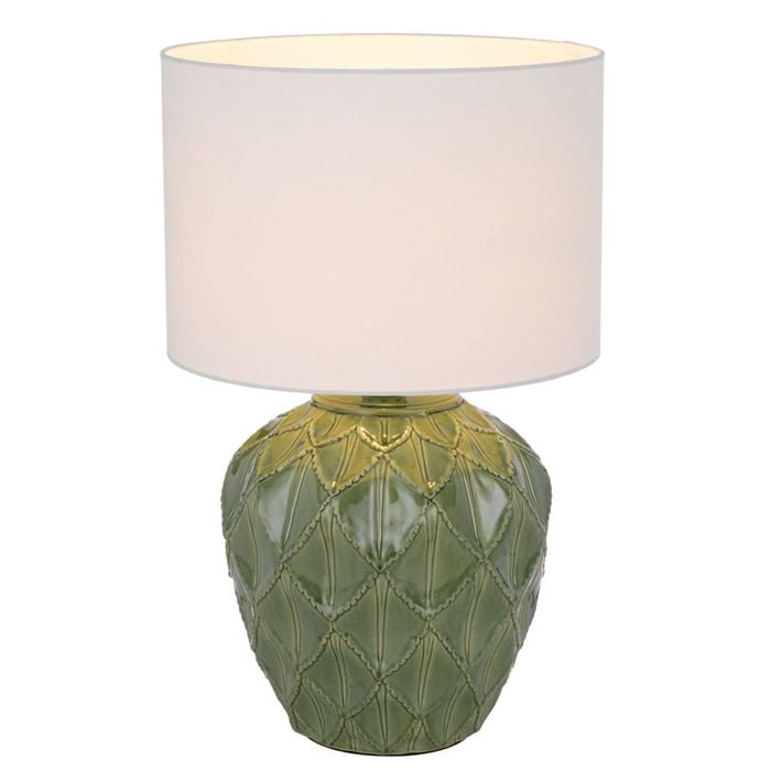 Telbix Diaz Modern Table Desk Lamp Light Fabric Ceramic White Green Gloss