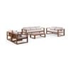 Santorini 3+2+1+1 Outdoor Aluminium Lounge Set Teak Look With Coffee Table & Cream Cushions