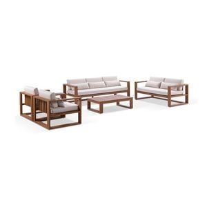 Santorini 3+2+1+1 Outdoor Aluminium Lounge Set Teak Look With Coffee Table & Cream Cushions
