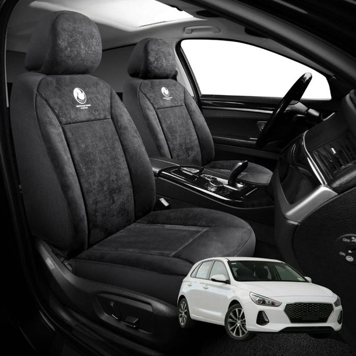 Australian Goose Edition Front Seat Covers for Hyundai i30 2017 - Current (PD Hatch/Fastback) - Suede, Universal Fit - Black