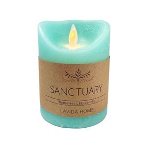 Flameless Plastic Wax 10cm Pillar Candle Small - Lagoon
