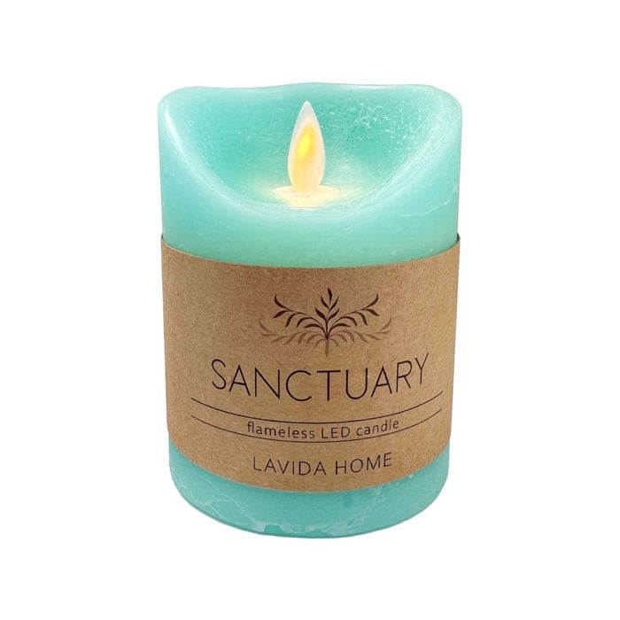 Flameless Plastic Wax 10cm Pillar Candle Small - Lagoon