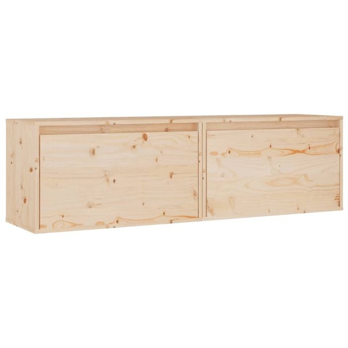 vidaXL 2x Solid Wood Pine Wall Cabinets Hanging Floating Cabinet Storage Shelf