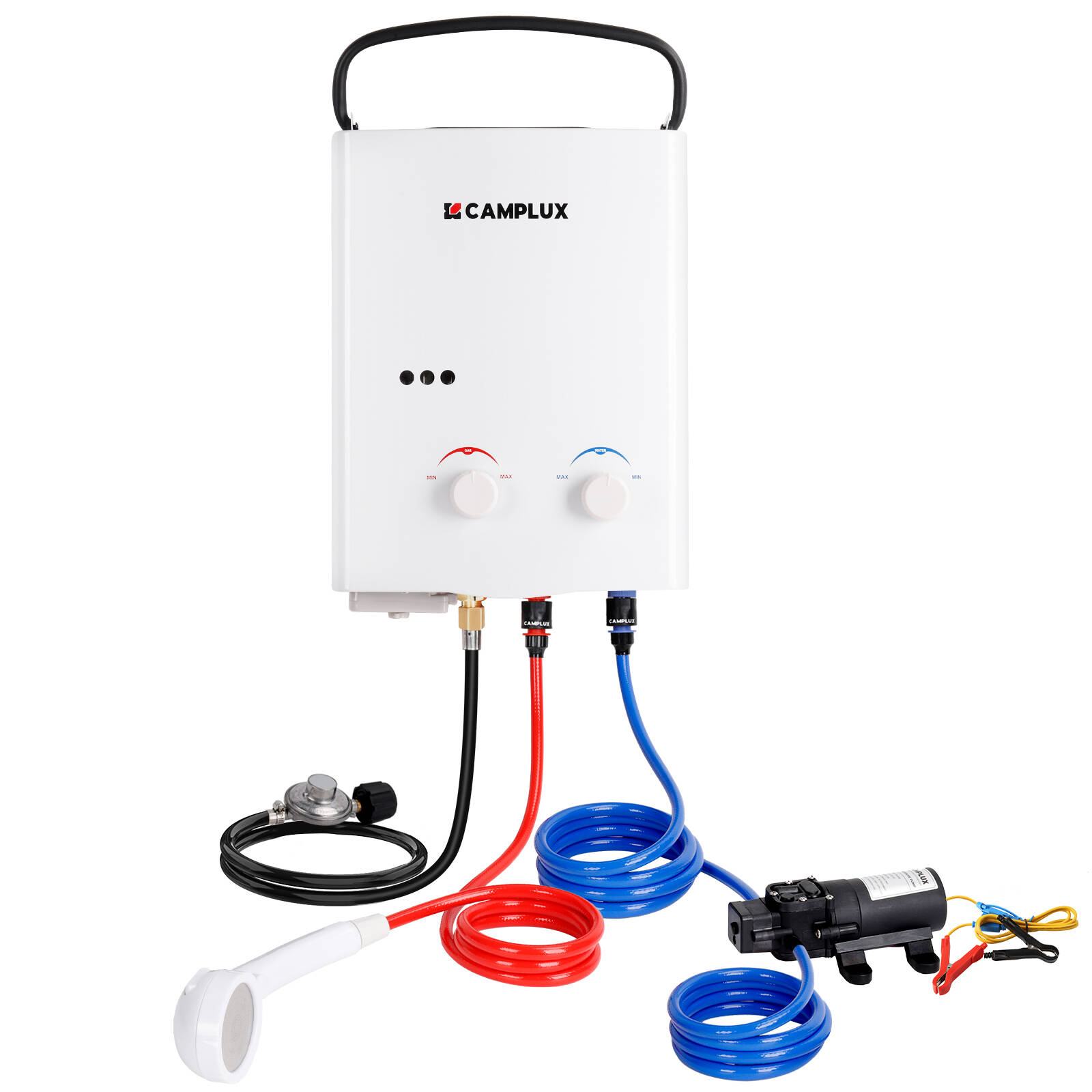 Camplux Portable Propane Gas Water Heater Pump Kit 5L Tankless System  Auto Cut-Off Freeze Protection Outdoor Shower