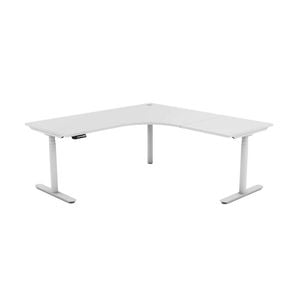 Olg Agile Motion Plus Round Leg White Frame White Top Corner Height Adjustable Desk Left Return L1800mm X W1800mm