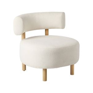 Oikiture Wooden Armchair Lounge Chair Linen Fabric Accent Armchairs Beige