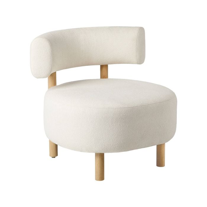 Oikiture Wooden Armchair Lounge Chair Linen Fabric Accent Armchairs Beige
