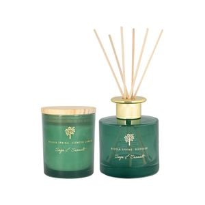 Nicola Spring Scented Candle & Reed Diffuser Set 130g - Sage & Seasalt - Herbal Spa Fragrance Long Burn