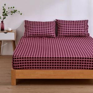 Dreamaker Micro Flannel Grid Combo Fitted Sheet Set Cherry Single Bed