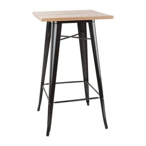Bolero Bar Table Bistro Metal Square Black Wooden Top 600mm Commercial Cafe Furniture