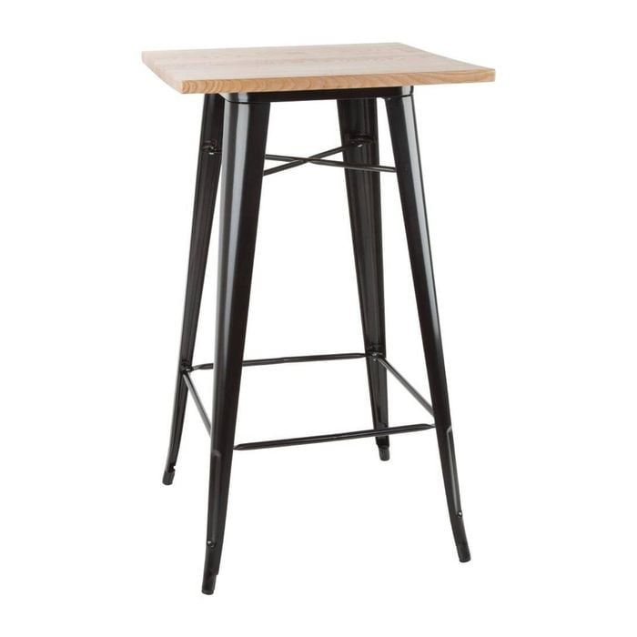 Bolero Bar Table Bistro Metal Square Black Wooden Top 600mm Commercial Cafe Furniture