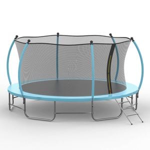 Advwin 14FT Trampoline Outdoor for Kids w/Safety Enclosure Net, Ladder, Max Limit 150 kg，Blue