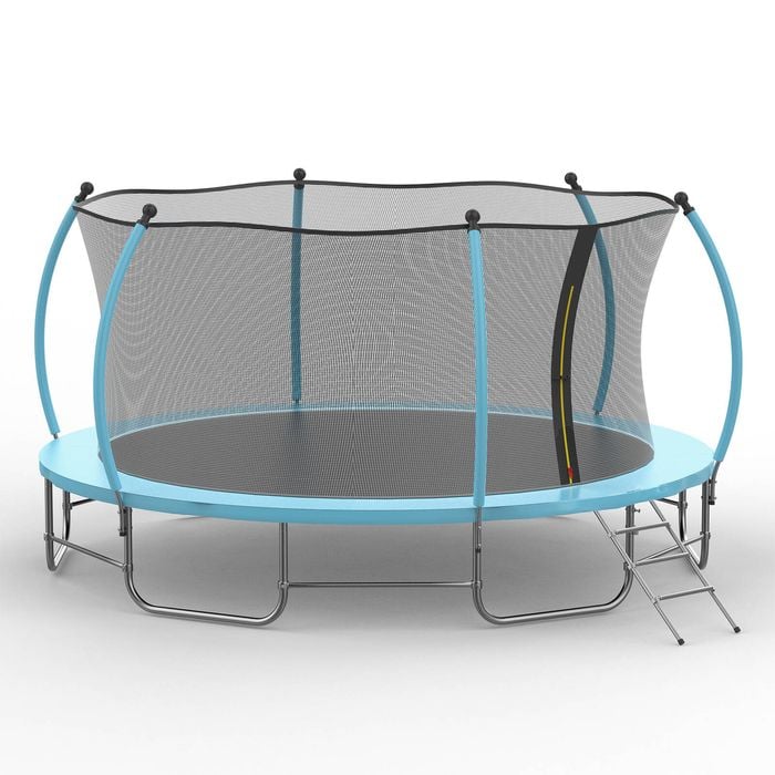 Advwin 14FT Trampoline Outdoor for Kids w/Safety Enclosure Net, Ladder, Max Limit 150 kg，Blue