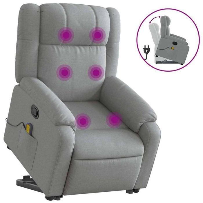 vidaXL Stand up Massage Recliner Chair Armchair Single Sofa Light Grey Fabric