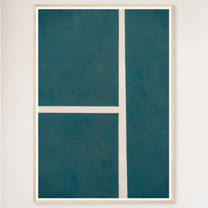 Galrie Stunning Tennis Court Fine Art Print Vibrant Tennis Lines Artwork, Wood Frame, A3 30 x 42cm (12 x 16inch)