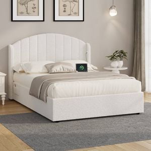 Oikiture Bed Frame Double Size With Gas Lift Storage Usb Charging Boucle