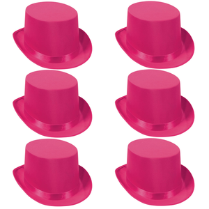 6x SATIN TOP HAT Costume Party Cap Fancy Dress Trilby Fedora One Size BULK - Hot Pink - Hot Pink | Top Hat | Hat