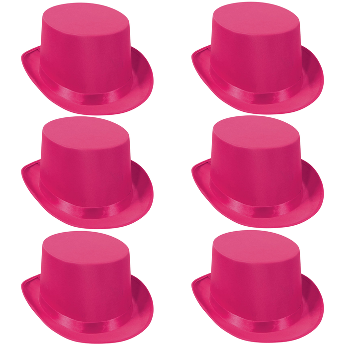6x SATIN TOP HAT Costume Party Cap Fancy Dress Trilby Fedora One Size BULK - Hot Pink - Hot Pink | Top Hat | Hat