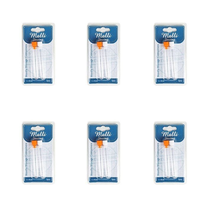 6x 2pc Malli Sewing Plastic Sewing Needle Storage Container/case 1x6cm Clear