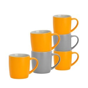 Argon Tableware 6 Piece Matt Tea And Coffee Mug Set - Grey + Yellow - 350ml