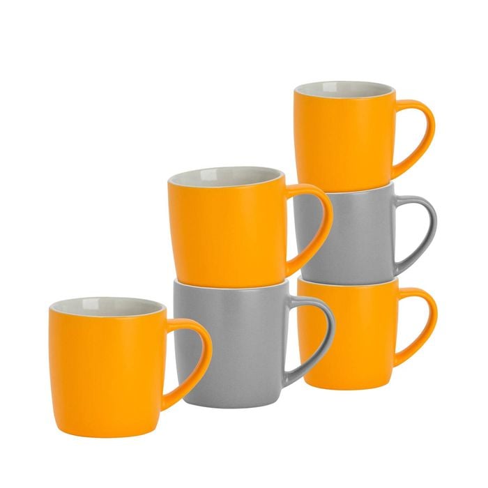 Argon Tableware 6 Piece Matt Tea And Coffee Mug Set - Grey + Yellow - 350ml
