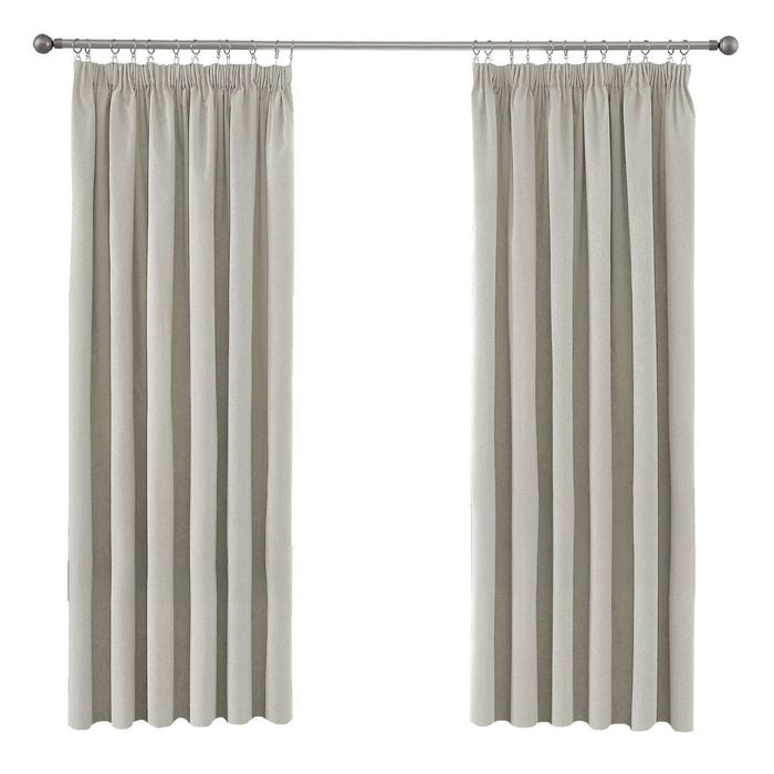 Village 240 x 205cm Natural Blockout Pencil Pleat Curtain - Pair