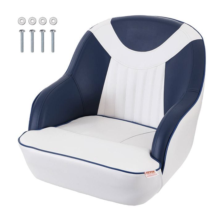 VEVOR Captain Bucket Seat White and Blue with Thickened Sponge Padding for Fishing