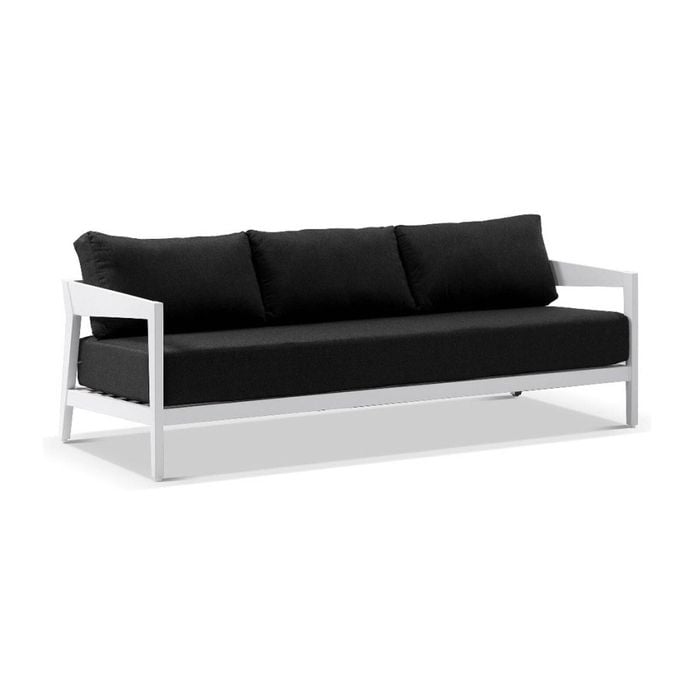 Bronte 3 Seater Outdoor Aluminium Lounge White & Denim Grey Cushions