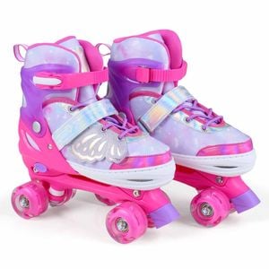 Costway Kid 4-size Butterfly Roller Skates Fun Quad Lightup 9-14 Pink