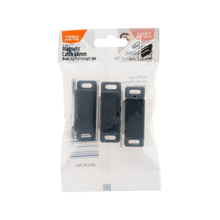 Taskmaster 46mm Black Magnetic Door Catch - 3 Pack
