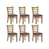 Linaria Dining Chair Set of 6 Crossback Solid Rubber Wood Fabric Seat - Walnut