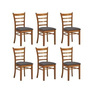 Linaria Dining Chair Set of 6 Crossback Solid Rubber Wood Fabric Seat - Walnut