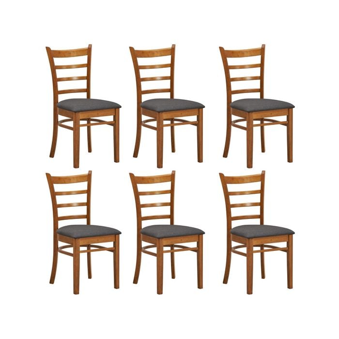 Linaria Dining Chair Set of 6 Crossback Solid Rubber Wood Fabric Seat - Walnut