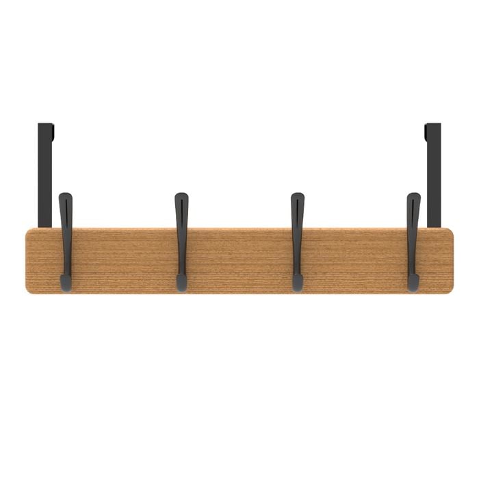 MODE 4 Black Hooks On Bamboo Board Over Door Hanger